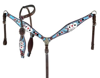 Showman Electric Aces One Ear Headstall and Breast Collar Set